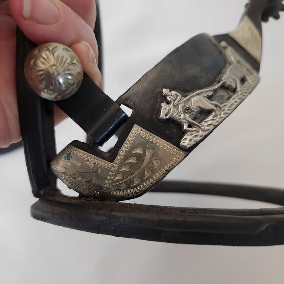 Vintage Western Cowboy Horseshoe W/ Silver Plated Spurs Bookends - Picture 5 of 9